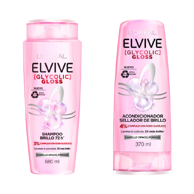 Pack L'oréal Paris Elvive Glycocolic Shampoo 680 Ml + Acondicionador 370 Ml