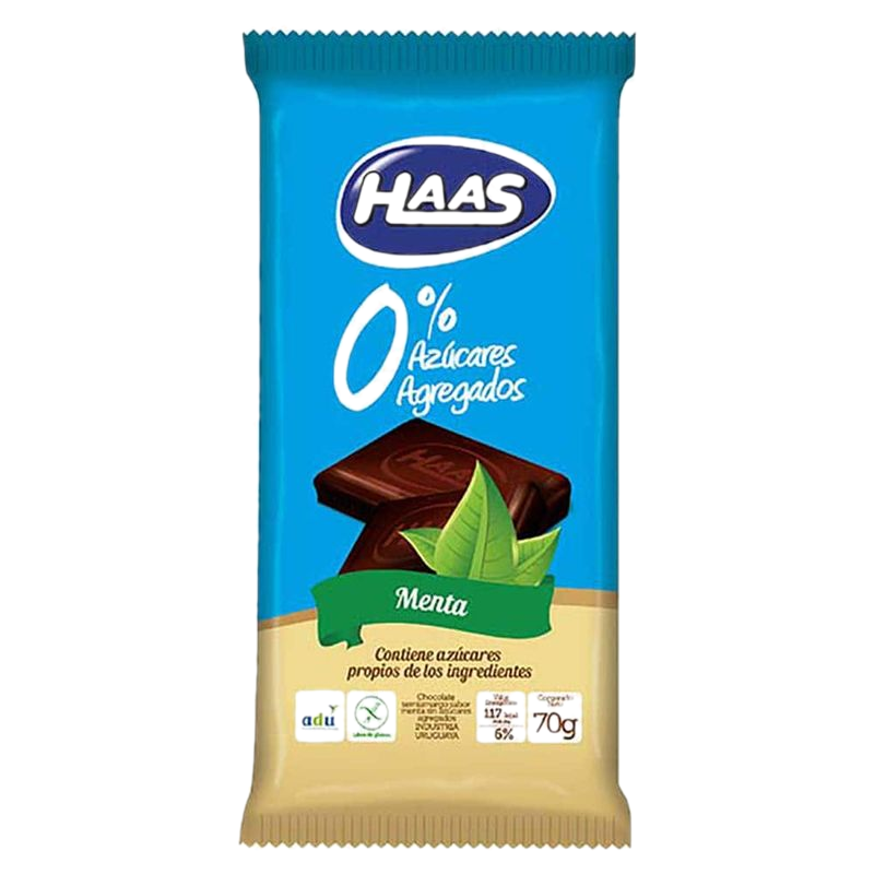 Chocolate Haas 0% Azúcar Menta 70 G