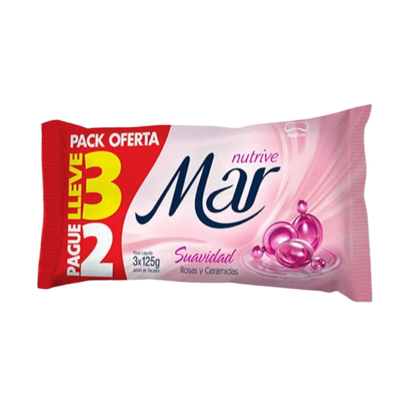Pack 3 Unidades Jabón De Tocador Mar Nutrive Rosa Suavidad 125 G