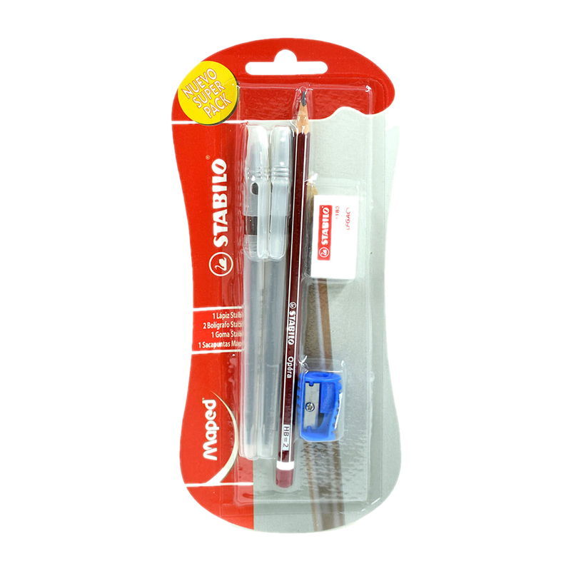 Set Stabilo-maped 1 Lápiz, 2 Bolígrafos, Goma, Sacapuntas