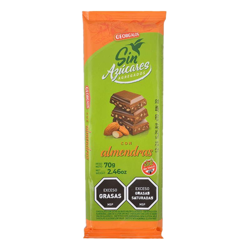 Chocolate Georgalos Leche Con Almendras Sin Azúcar 70 G