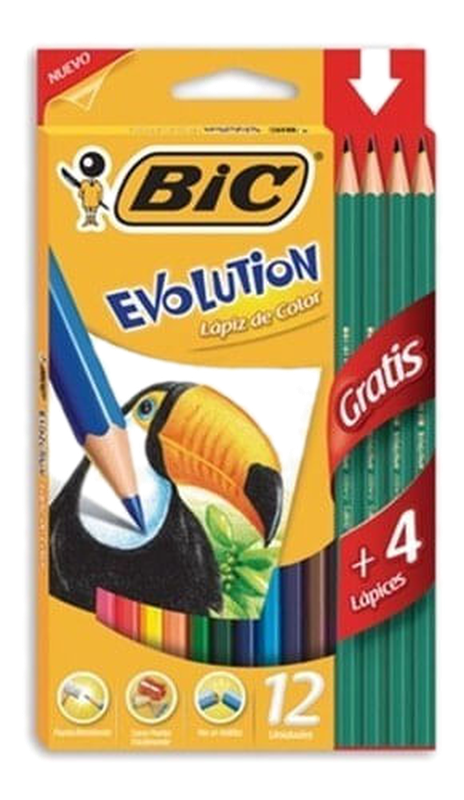 Colores Bic Evolucion Largo 12 Unidades+4 Grafito Hb