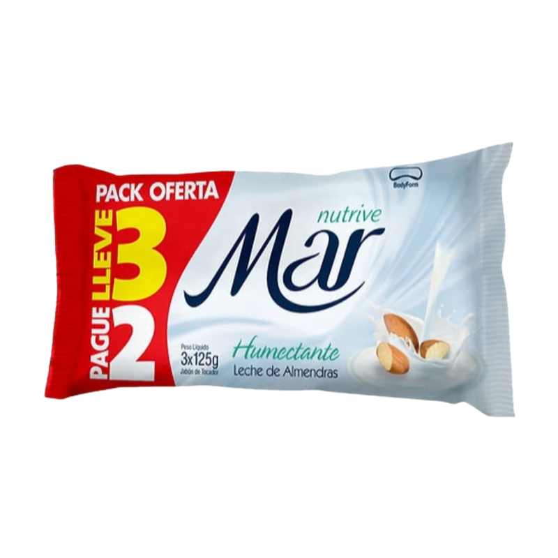 Pack 3 Unidades Jabón De Tocador Mar Nutrive Leche De Almendras 125 G