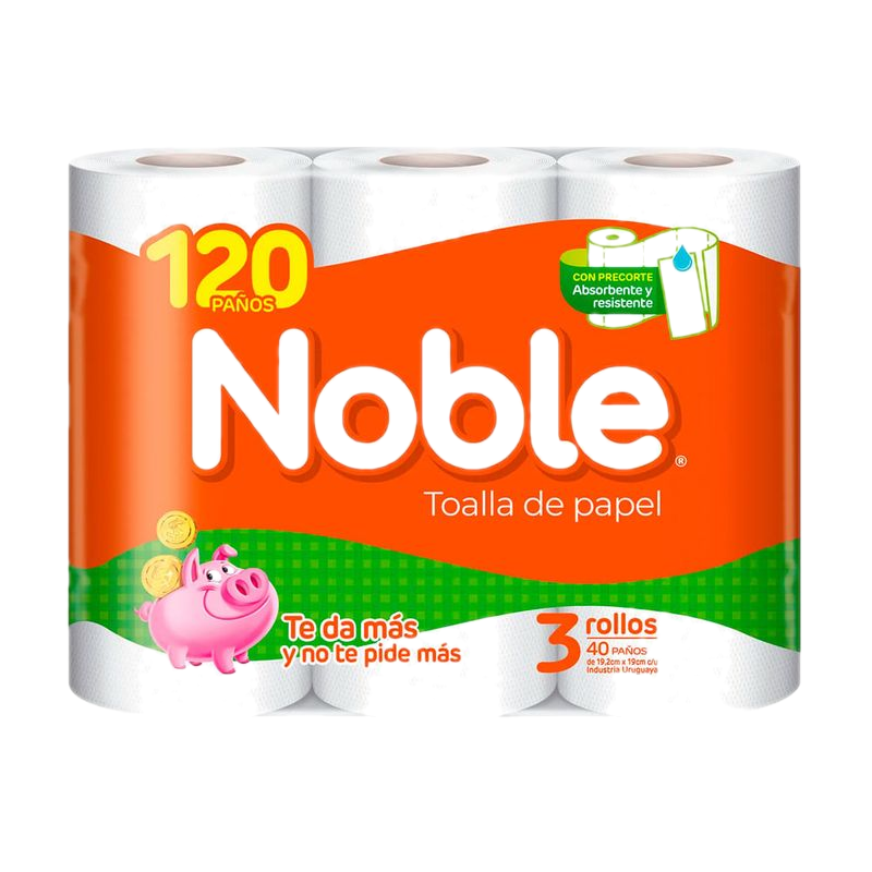 Toalla De Papel Noble 120 Paños 3 Unidades