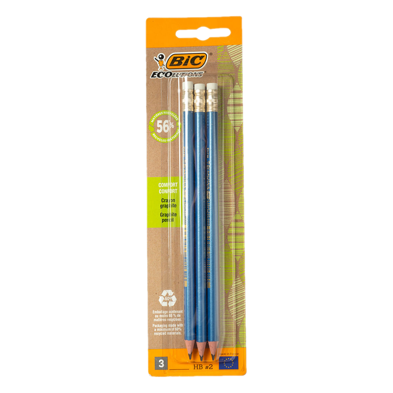 Lápiz Grafito Bic Evolution Triangular Con Goma 3 Unidades