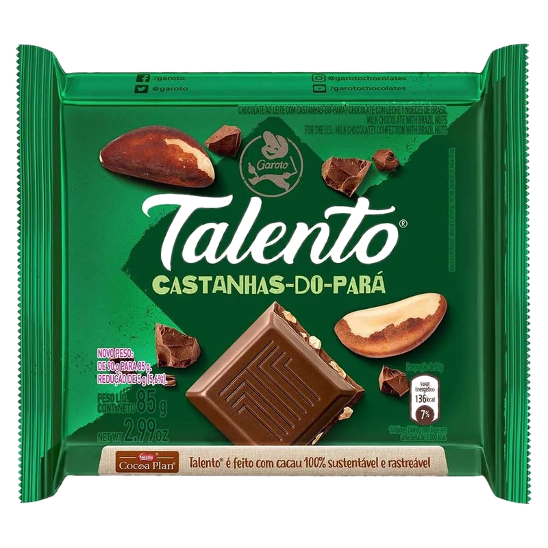 Tableta De Chocolate Garoto Talento Con Castañas 100 G