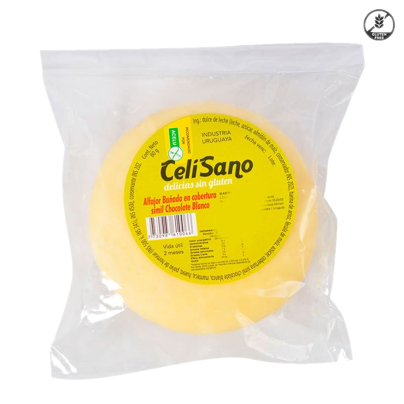 Alfajor Celisano Bañado Chocolate Blanco Sin Gluten 80 G