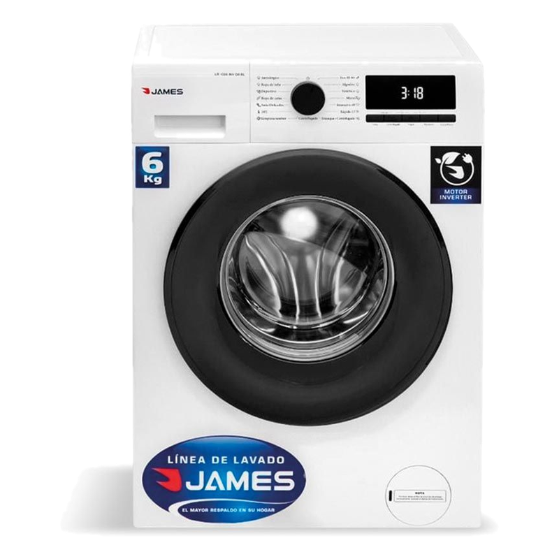 Lavarropas James Lr 1006 Inv G6 Blanco Carga Frontal Display Led 6 Kg 15 Programas