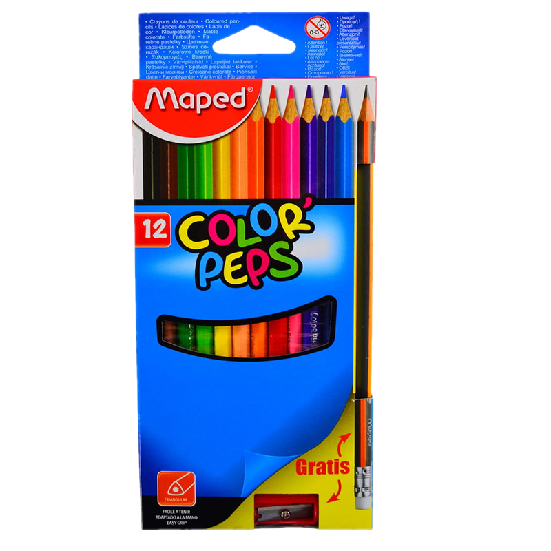 Lápices De Colores Maped 12 Unidades + Lápiz + Sacapuntas