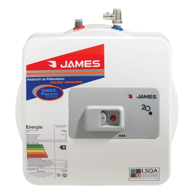 Calefón James Con Tanque De Acero Salida Superior 20 L