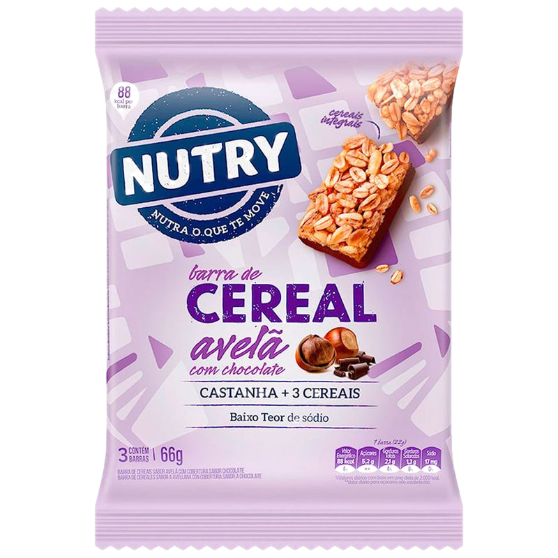 Cereal Barra Nutry Avellana Con Chocolate 3 Unidades 66 G