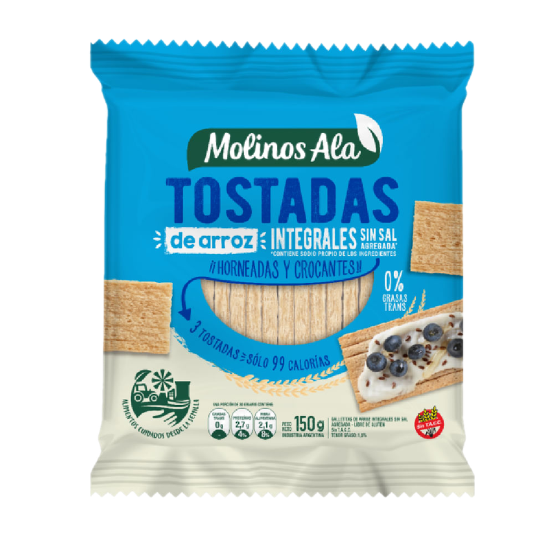 Tostadas De Arroz Integrales Sin Sal Libre De Gluten Molinos Ala 150 G