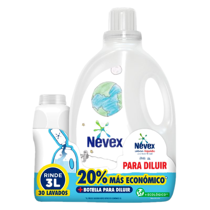 Pack Detergente Líquido Nevex Para Diluir 500 Ml + Botella Regalo