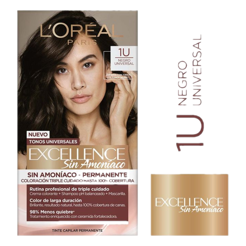 Tinta Excellence L'oréal París Sin Amoníaco 1 Unidad Negro Universal