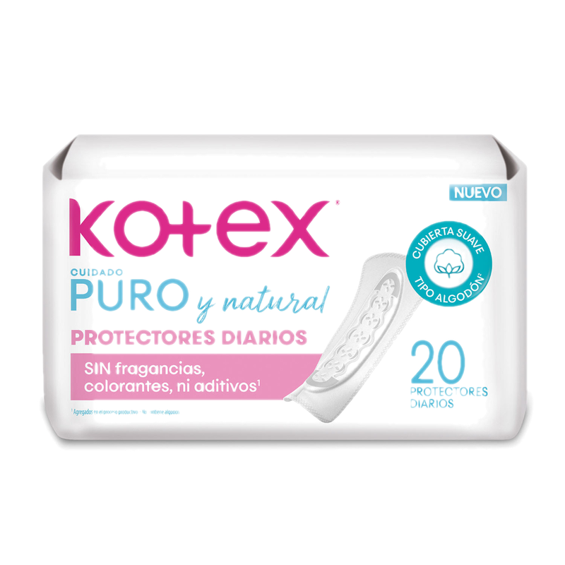 Protectores Diarios Kotex Ultra Flexible Puro Y Natural 20 Unidades