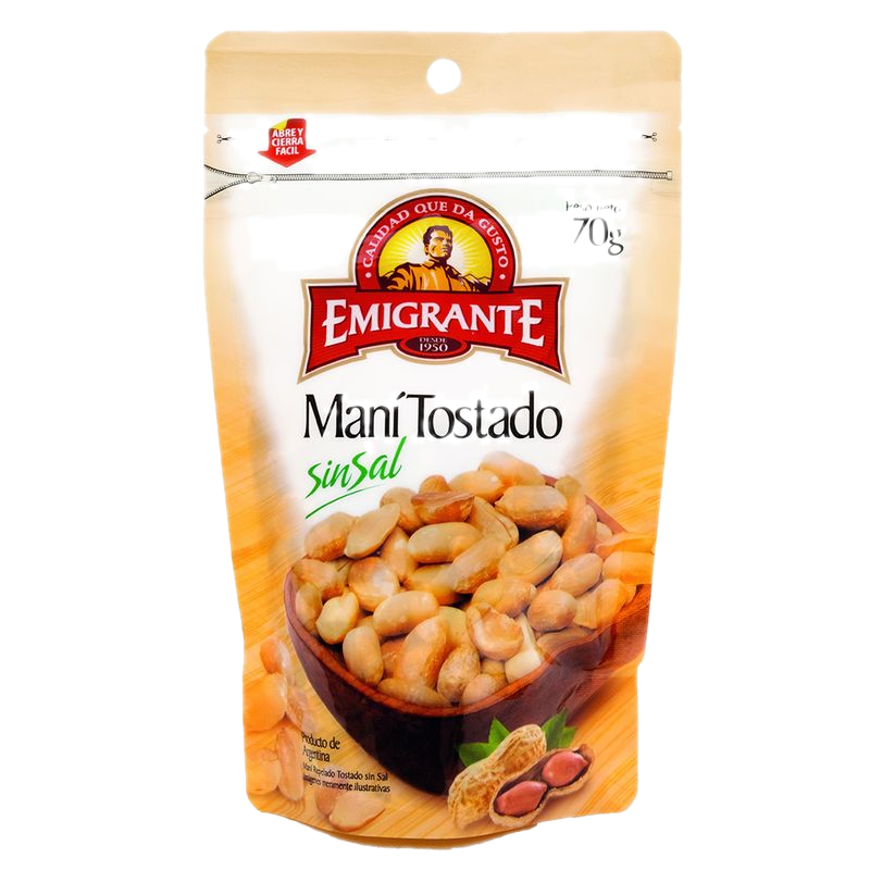 Maní Repelado Tostado Sin Sal Emigrante 70 G