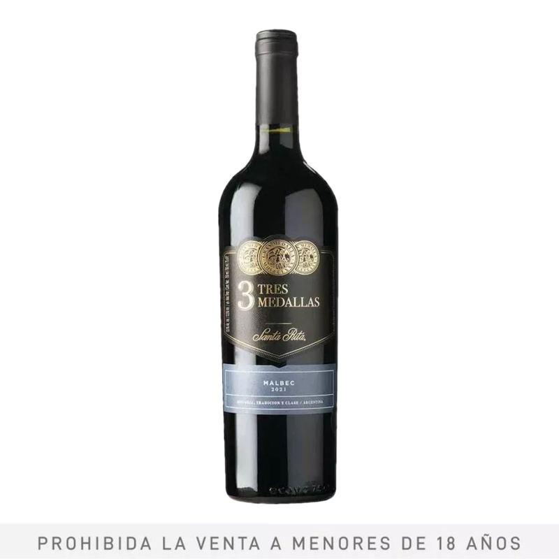Vino Fino Santa Rita 3 Medallas Malbec 750 Ml