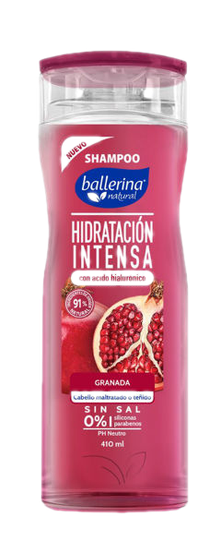 Ballerina Shampoo Sin Sal Granada Hidratacion Intensa 410 Ml