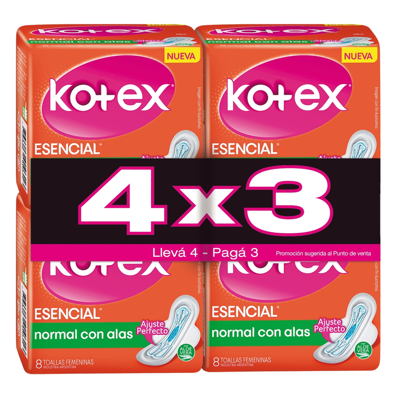 Kotex Normal Con Alas 4 Paquetes De 8 Unidades Cada Uno