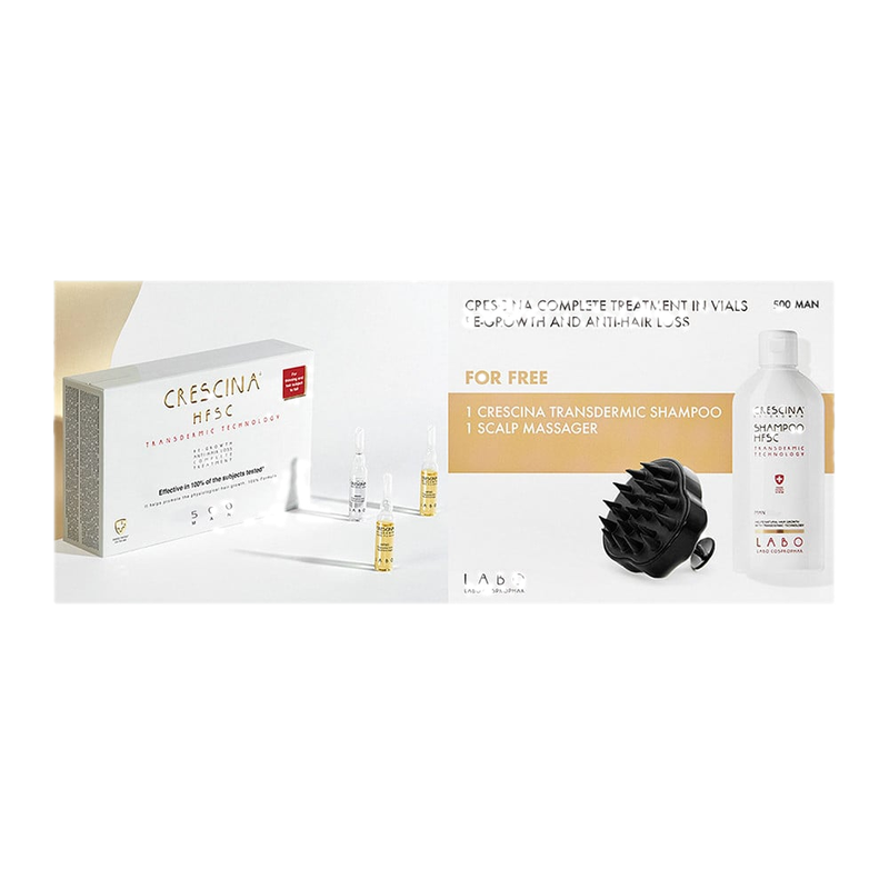Pack Crescina Tratamiento Completo Re-growth Hombre 500 + Shampoo 200 Ml + Masajeador Para El Cabello