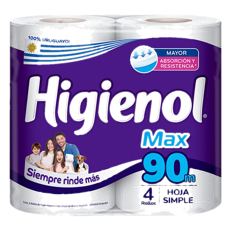 Papel Higiénico Higienol Max Hoja Simple 90 Mts 4 Unidades