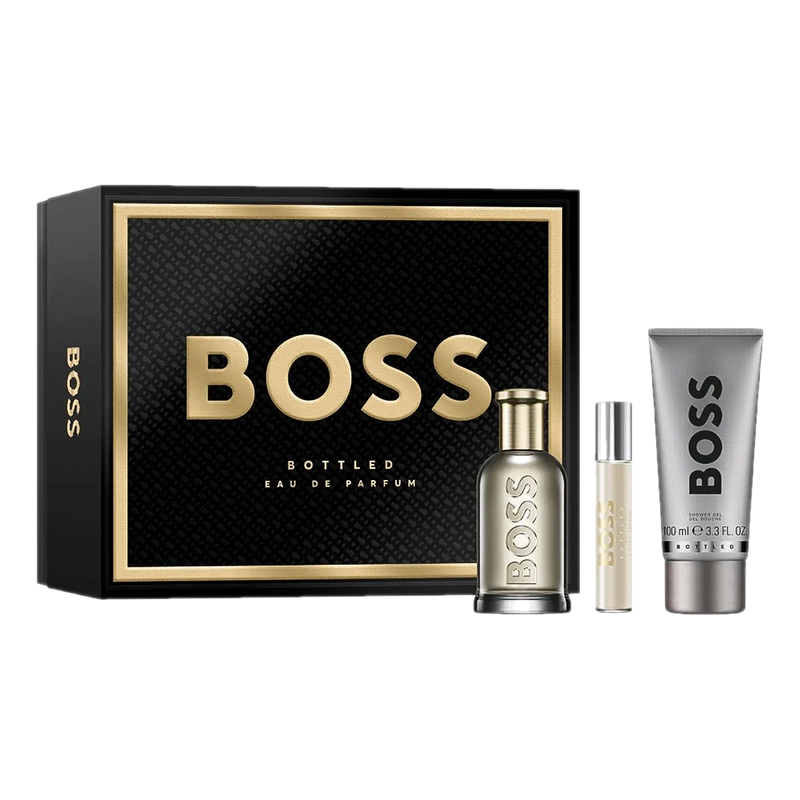 Cofre Hugo Boss Perfume Bottle Men Edp 100 Ml + Mini Talla 10 Ml + Gel De Ducha 100 Ml