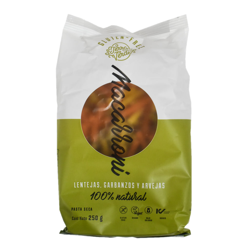 Macarroni Lenteja, Garbanzo Y Arveja Terra Verde 250 G