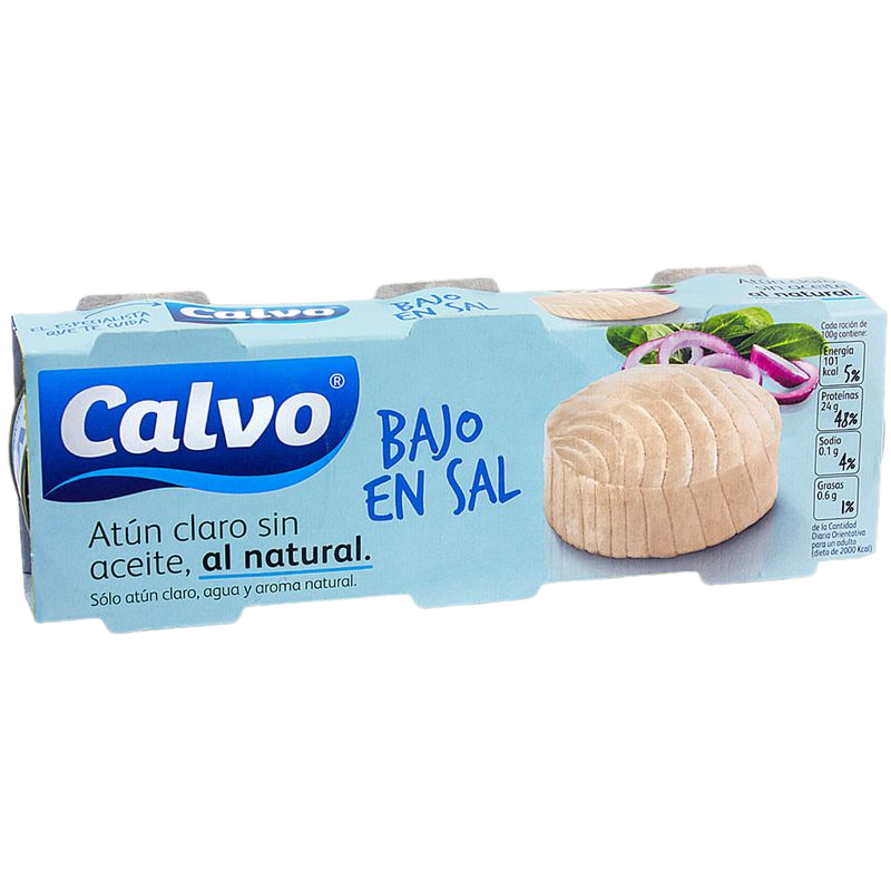 Atún Claro Bajo En Sal Al Natural Calvo Pack 3 Unidades