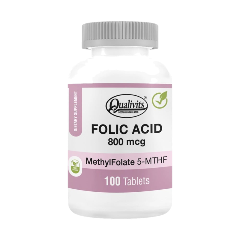Ácido Fólico Qualivits 800 Mcg 100 Tabletas