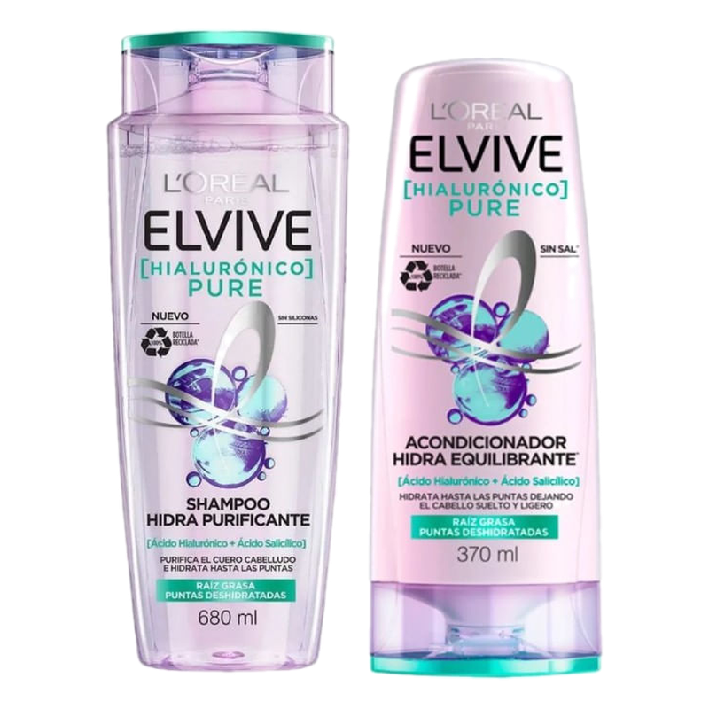 Shampoo Elvive Hilurónico Pure 680 Ml + Acondicionador 370 Ml