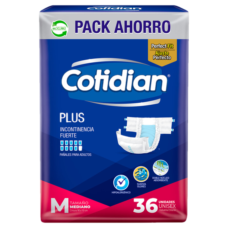 Pañales Cotidian Plus Talle M 36 Unidades