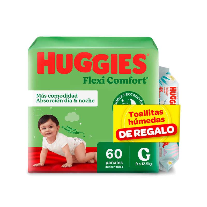Pañales Huggies Flexi Comfort G/60 Unidades Promo+toallas