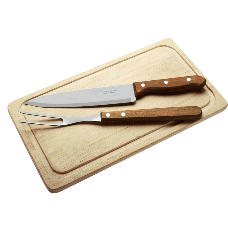 Juego De Asado Tramontina Dynamic Madera Y Acero 3piezas