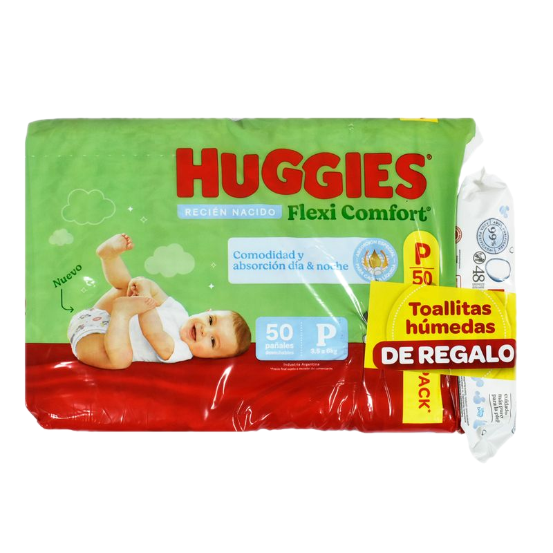 Panal Huggies Flex Confort P 50 Unidades + Toallas Húmedas
