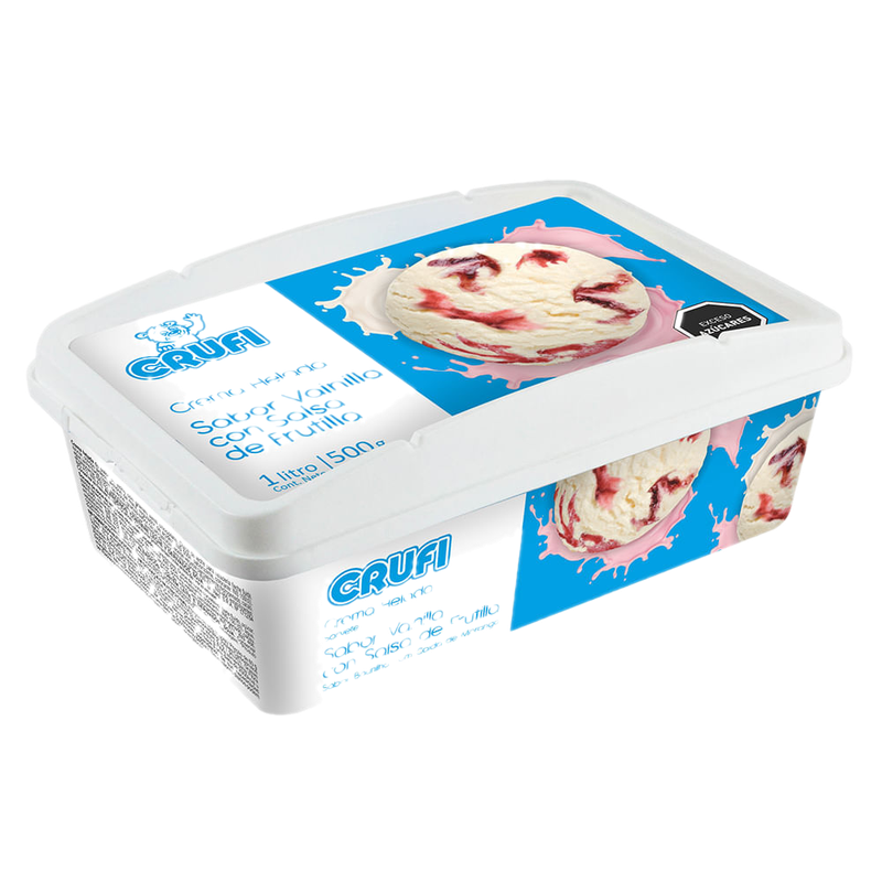 Helado Crema Sabor Vainilla Con Salsa De Frutilla Crufi 1 L