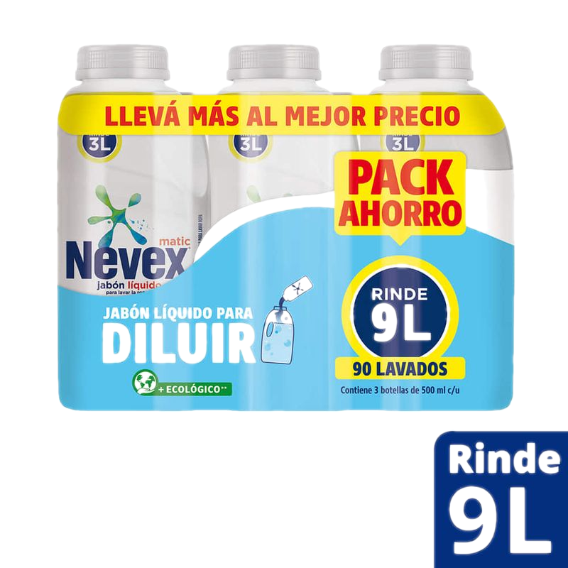 Pack 3 Unidades Detergente Líquido Nevex Para Diluir 500 Ml