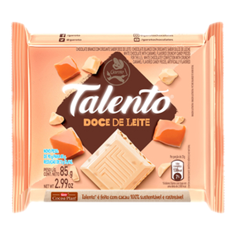 Chocolate Garoto Talento Blanco Con Dulce Leche 90 G