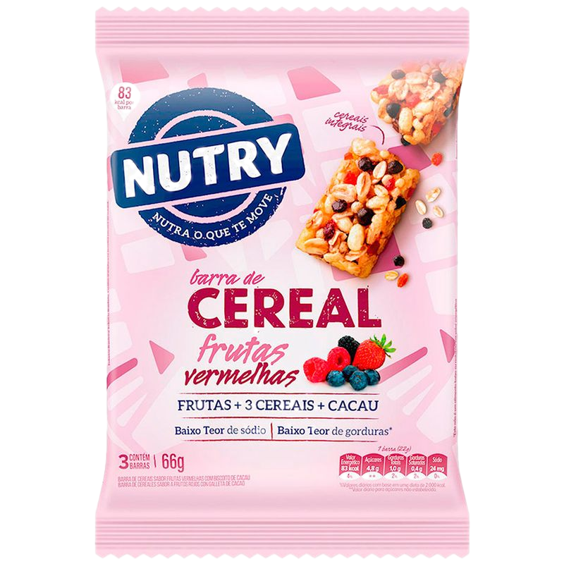 Cereal Barra Nutry Frutos Rojos Con Cookies 66 G 3 Unidades