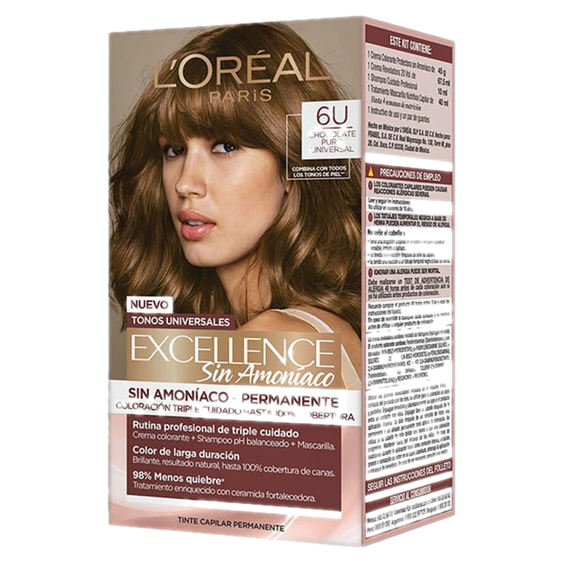 Tinta L'oréal Paris Excellence Sin Amoníaco N°6 Unidades Chocolate Puro Universal