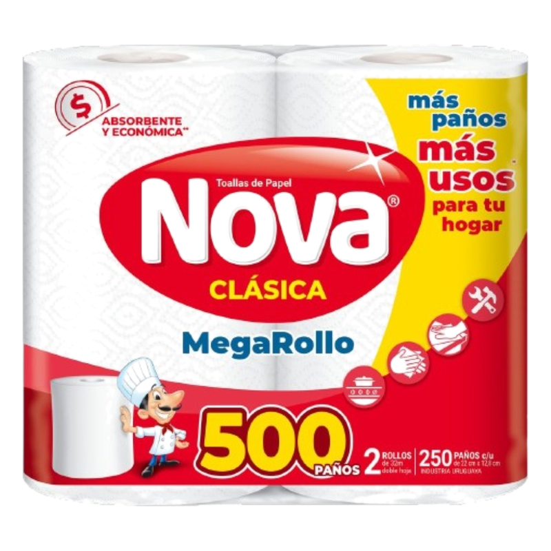 Toallas De Cocina Nova Clásica Megarollo (2 Unidades) 500 Paños