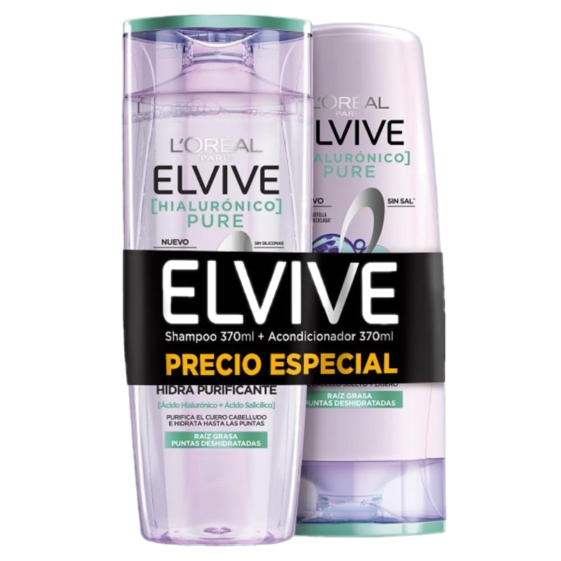 Pack Elvive Hialuronico Pure Shampoo 370 Ml + Acondicionador 200 Ml