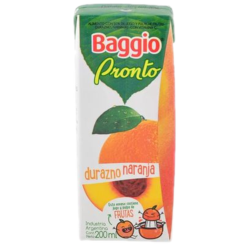 Jugo Baggio Pronto Durazno / Naranja 200 Ml.