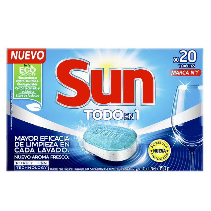 Detergente En Tabletas Sun Máquina Lavavajillas 20 Unidades