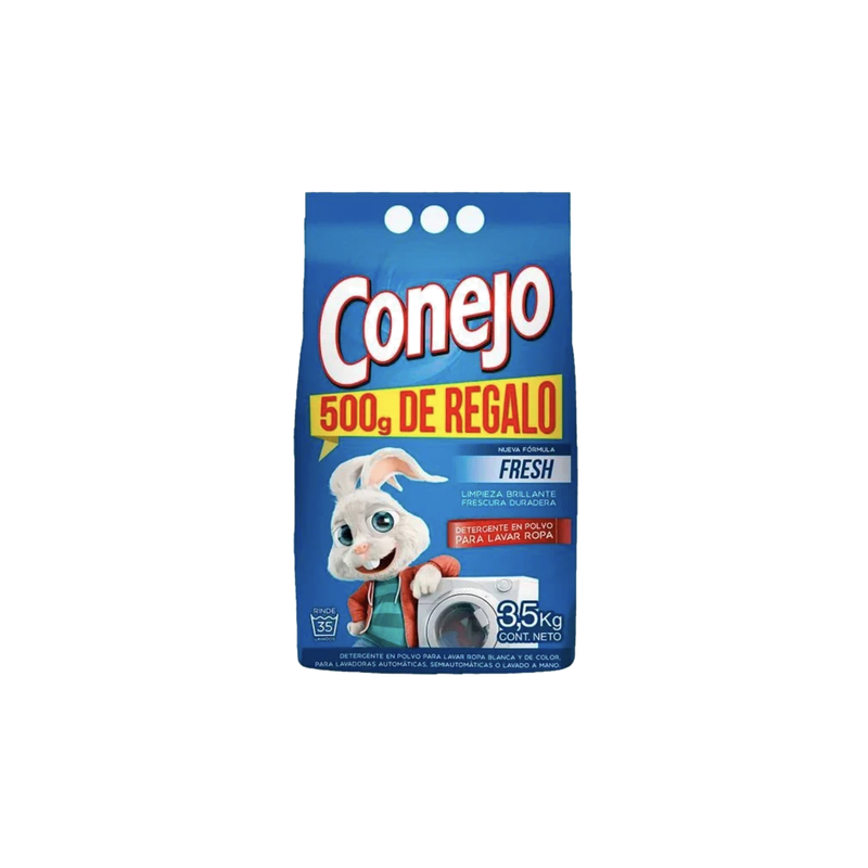 Jabón En Polvo Para Lavarropas Conejo Fresh 3 Kg + 500 De Regalo