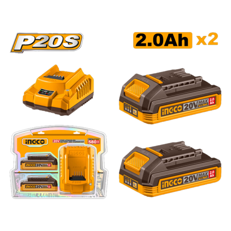 Set X 2 Baterias 20v 2.0ah + 1 Cargador Ingco Fbcpk2212