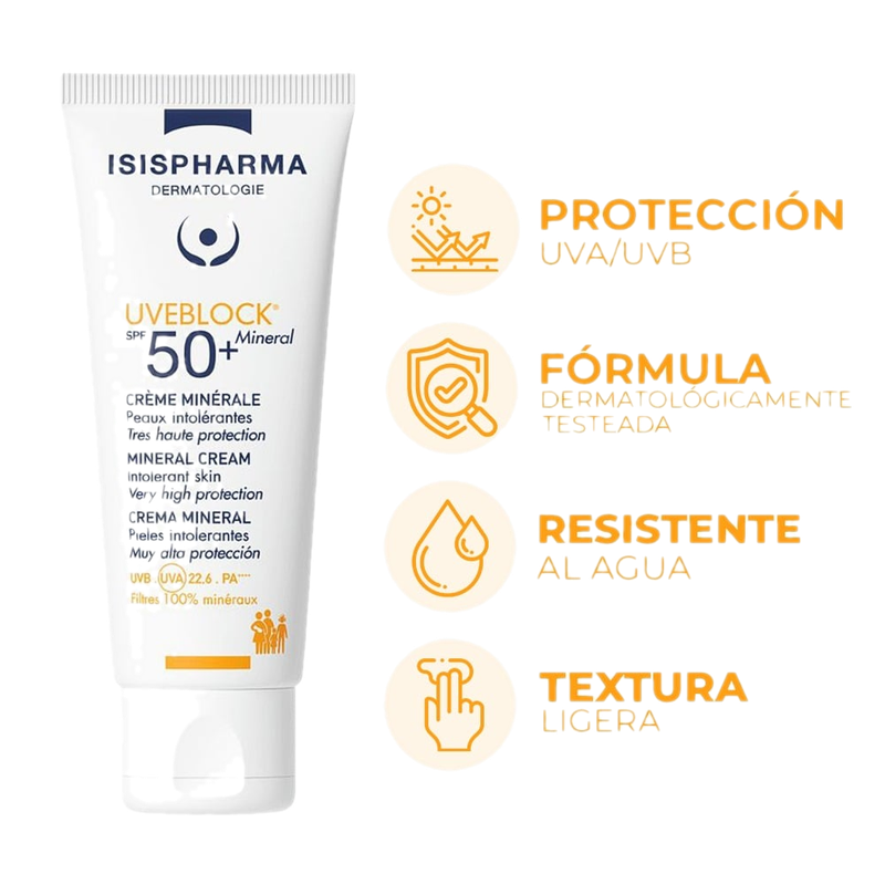 Protector Solar Isispharma Uveblock Mineral Sin Color Fps50+ 40 G