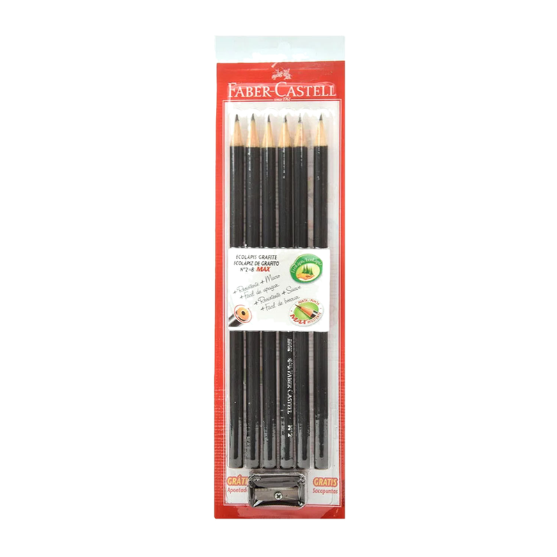 Lapiz Faber Castell Sm1205ap Negro 6 Unidades + Sacapunta