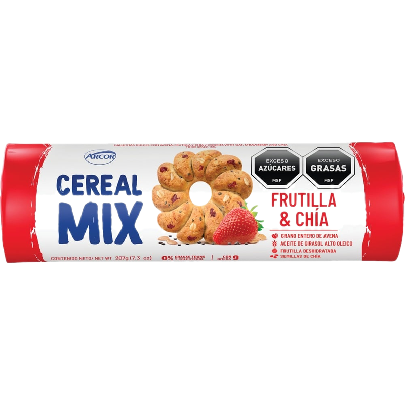 Galletas Arcor Cereal Mix De Avena, Frutilla Y Chía 207 G