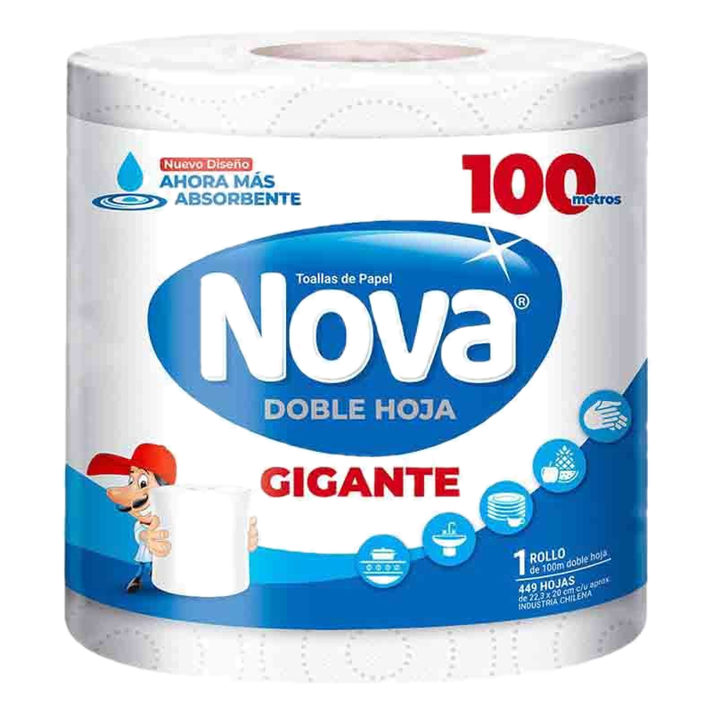 Toalla De Papel Nova Gigante Doble Hoja 1 Rollo X 100 Mts