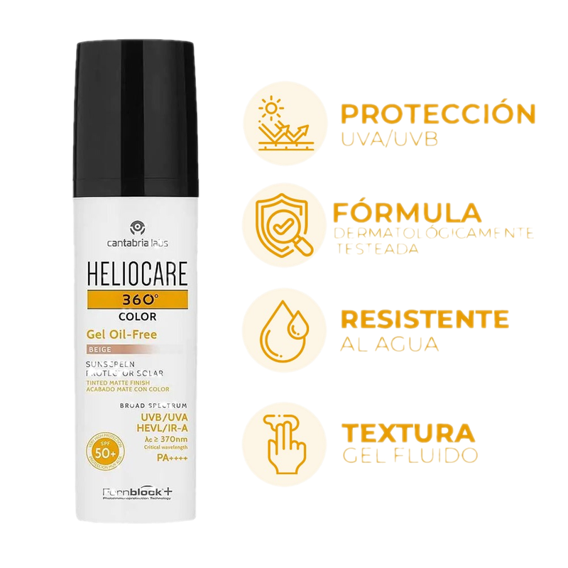 Protector Solar Heliocare 360° Gel Oil Free Color Beige Fps50+ 50 Ml